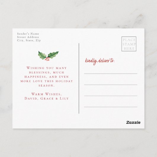 Vrolijk kerstfeest | Holly Berries | 3 Fotovakanti Briefkaart (Achterkant)