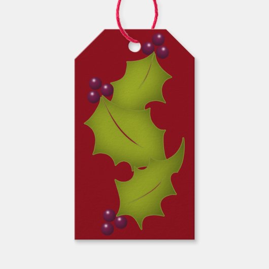 Vrolijk kerstfeest! Holly Berries en Leaves Gift L Cadeaulabel (Voorkant)
