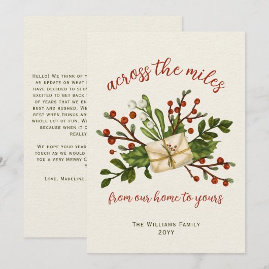 Vrolijk kerstfeest Holly Berries in de Miles Feestdagenkaart (Voorkant / Achterkant)