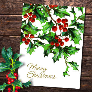 Vrolijk kerstfeest Holly Berries met bericht Briefkaart