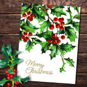 Vrolijk kerstfeest  Holly Berries met bericht Briefkaart