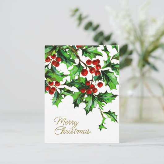 Vrolijk kerstfeest  Holly Berries met bericht Briefkaart (Staand voorkant)