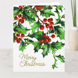 Vrolijk kerstfeest Holly Berries met bericht Kaart