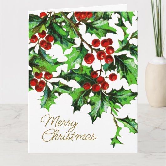 Vrolijk kerstfeest  Holly Berries met bericht Kaart (Voorkant)