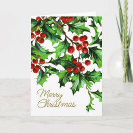 Vrolijk kerstfeest Holly Berries met bericht Kaart