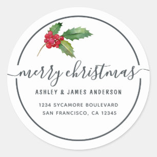 Vrolijk kerstfeest Holly Berries Nieuw adres Ronde Sticker