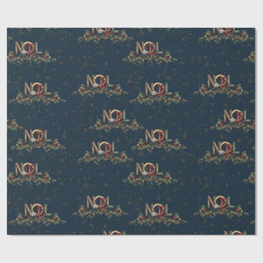 Vrolijk Kerstfeest Holly Berries Noel Gold Red Blu Cadeaupapier (Vlak)