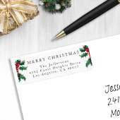Vrolijk kerstfeest  Holly Berries White Etiket