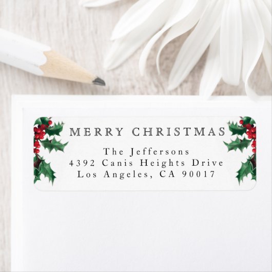 Vrolijk kerstfeest  Holly Berries White Etiket (Insitu)