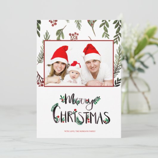 Vrolijk kerstfeest, Holly Berry Branches Foto (Staand voorkant)