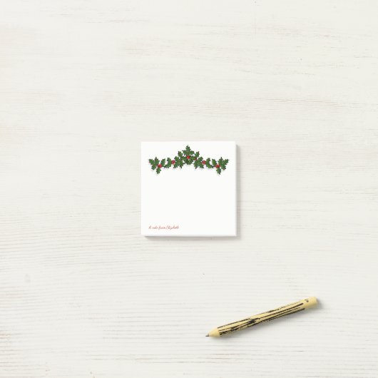 Vrolijk kerstfeest, Holly Berry Branches - Geperso Post-it® Notes (Op bureau)