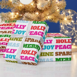 Vrolijk kerstfeest Holly Berry Jolly Peace Love Jo Cadeaupapier