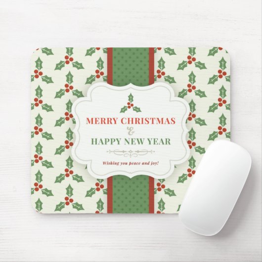 Vrolijk kerstfeest  Holly Berry Muismat (Met muis)