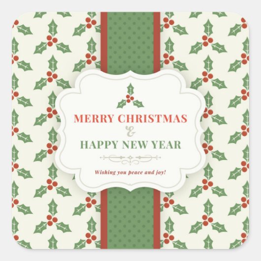 Vrolijk kerstfeest  Holly Berry Vierkante Sticker (Voorkant)