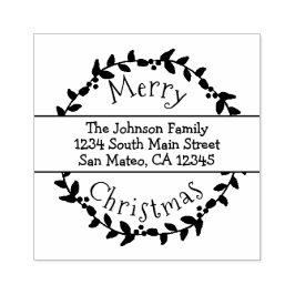 Vrolijk kerstfeest Holly Berry Wreath Return Addre Rubberstempel