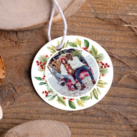 Vrolijk kerstfeest Holly bessen krans Bedankjes Labels