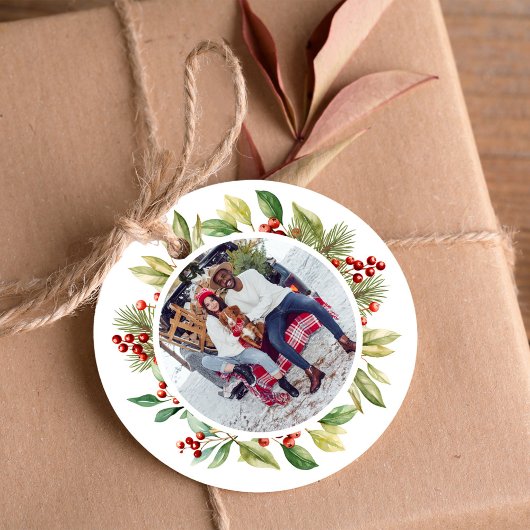 Vrolijk kerstfeest Holly bessen krans Bedankjes Labels