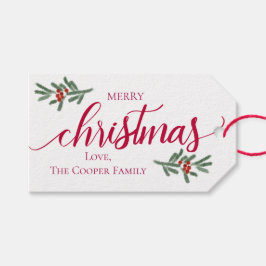 Vrolijk kerstfeest- Holly-bessen, Labels met spruc Cadeaulabel
