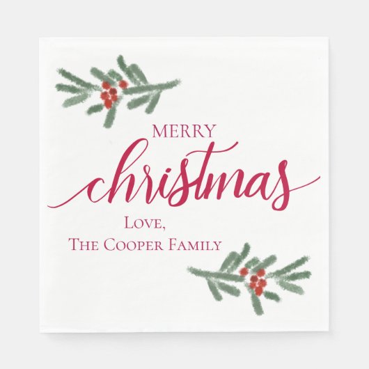 Vrolijk kerstfeest- Holly-bessen, saus Servet (Voorkant)