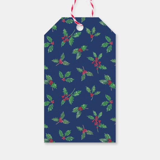 Vrolijk Kerstfeest Holly Blue Green Gift Label Cadeaulabel (Achterkant)