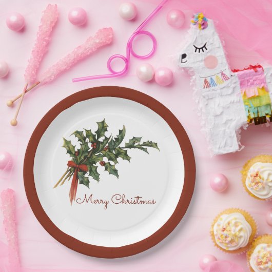 Vrolijk kerstfeest Holly Borden Papieren Bordje (Feest)