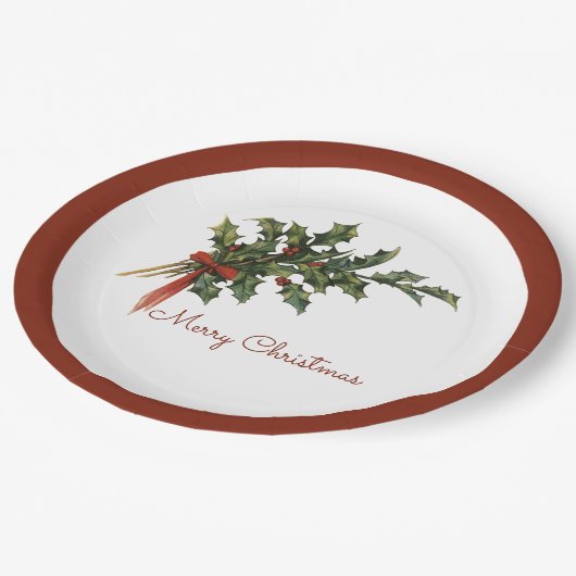 Vrolijk kerstfeest Holly Borden Papieren Bordje (Gekanteld)