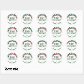 Vrolijk kerstfeest Holly Branches en Jouw naam Ronde Sticker (Vel)