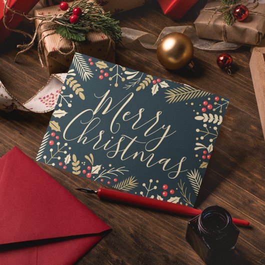 Vrolijk kerstfeest Holly en Berries Notitiekaartje