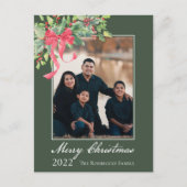 Vrolijk kerstfeest Holly en Berry Greenery Photo H Feestdagenkaart (Voorkant)