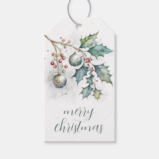 Vrolijk kerstfeest Holly en boom Ornamenten cadeau Cadeaulabel (Voorkant)