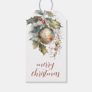 Vrolijk kerstfeest Holly en boom Ornamenten cadeau Cadeaulabel