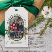 Vrolijk kerstfeest Holly en dennenfamilie Foto Cadeaulabel