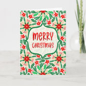 Vrolijk kerstfeest Holly en Poinsettia Botanical Kaart (Voorkant)