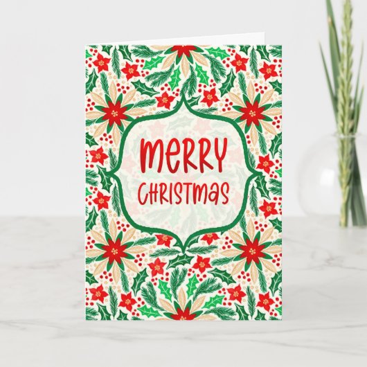 Vrolijk kerstfeest Holly en Poinsettia Botanical Kaart (Voorkant)