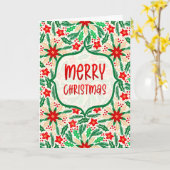 Vrolijk kerstfeest Holly en Poinsettia Botanical Kaart (Gele Bloem)