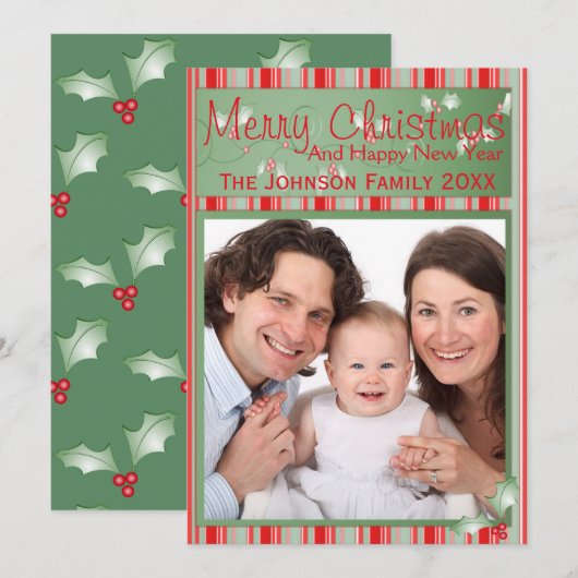 Vrolijk Kerstfeest Holly Familie Feestdagenkaart (Voorkant / Achterkant)