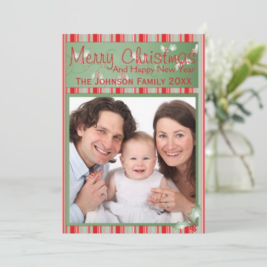 Vrolijk Kerstfeest Holly Familie Feestdagenkaart (Staand voorkant)