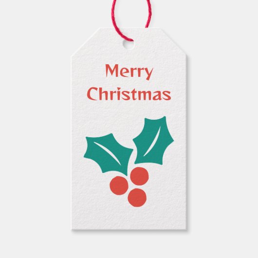Vrolijk kerstfeest Holly familienaam rood wit groe Cadeaulabel (Voorkant)