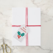Vrolijk kerstfeest Holly familienaam rood wit groe Cadeaulabel (Met Touw)