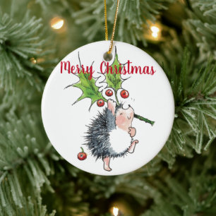 Vrolijk kerstfeest Holly Hedgel op persoonlijke ti Keramisch Ornament