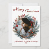 Vrolijk Kerstfeest Holly Krans Foto Vakantie Kaart (Voorkant)