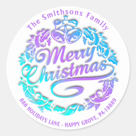 Vrolijk Kerstfeest Holly krans RSVP Royal Blue Omb Ronde Sticker (Voorkant)