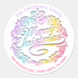 Vrolijk Kerstfeest Holly Krans RSVP Royal Pastels Ronde Sticker