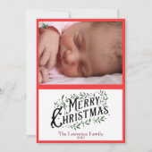 Vrolijk kerstfeest Holly Leaves en Berries Foto (Voorkant)