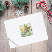  Vrolijk Kerstfeest Holly Red Berries Feestelijk Vierkante Sticker