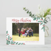Vrolijk kerstfeest Holly Red en groene foto Feestdagenkaart (Staand voorkant)