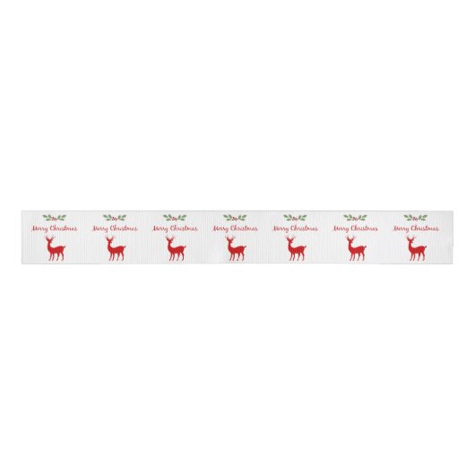Vrolijk kerstfeest Holly Reindeer Deer Festive Whi Grosgrain Lint (Voorkant)