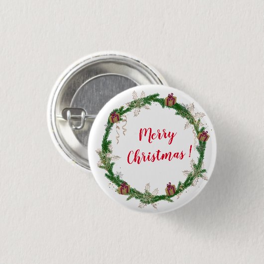 Vrolijk kerstfeest, holly ronde button 3,2 cm (Voorkant /achterkant)