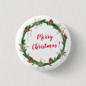 Vrolijk kerstfeest, holly ronde button 3,2 cm (Voorkant)