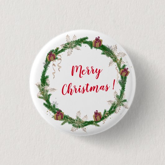 Vrolijk kerstfeest, holly ronde button 3,2 cm (Voorkant)